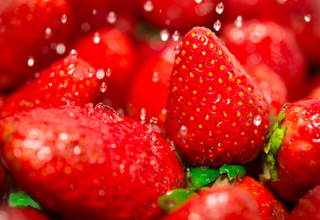 Photo wash strawberries clean water, closeupの写真素材
