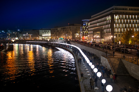 Celebrating fall of the Berlin Wall,  balls in Berlin,night berlinの写真素材