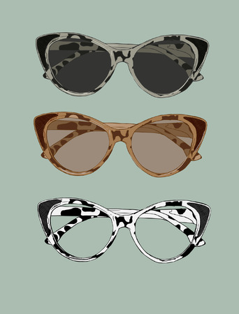 Cat eye retro glasses illustration. Eye wear vector.のイラスト素材