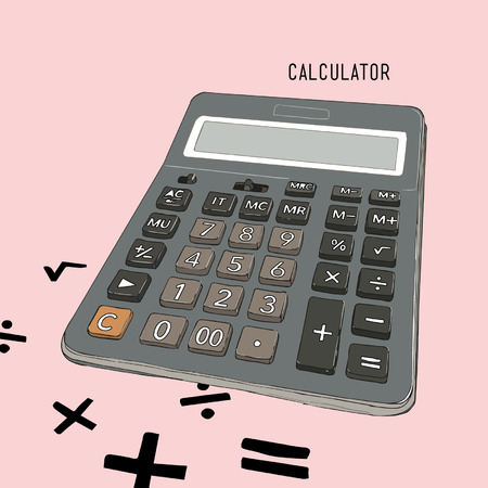 Calculator vector line art , retro cartoon style vector illustrationのイラスト素材
