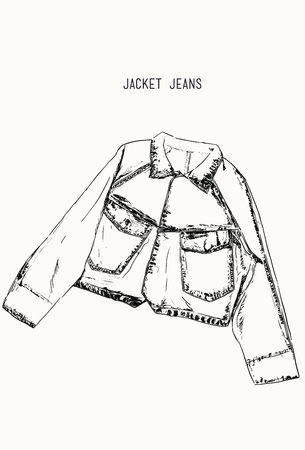 Hand-drawn object sketch denim Jacket jean.のイラスト素材