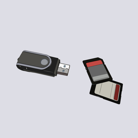 SD, memory card, usb adapter vector. Hand drawn illustration vector.
