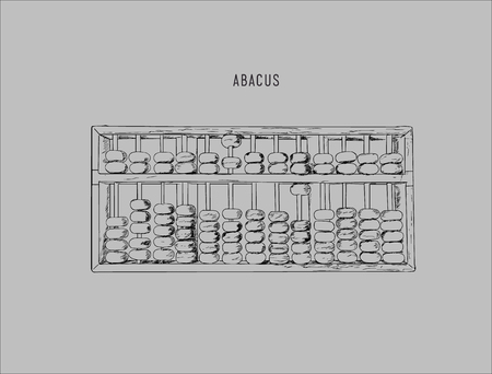 Vector illustration wooden abacus with black beads. Traditional counting frame. Abacus icon