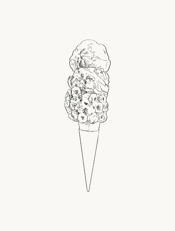 Ice cream cone 3 scoopes, sketch vector.のイラスト素材