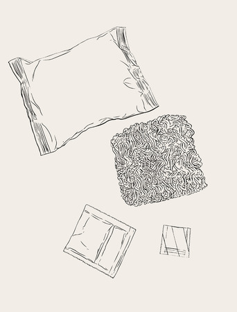 instant noodle set, sketch vector.のイラスト素材