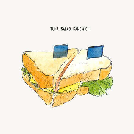 Sandwiches set water color vector drawing, tuna salad sandwich sketch vector.のイラスト素材
