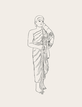 A Vector illustration of shaved buddhist monk. Full-length person image.のイラスト素材