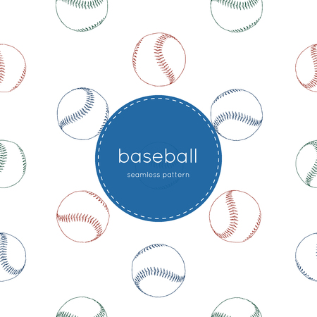 A collection of illustrated baseball elements. seamless pattern.のイラスト素材