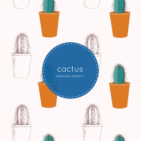 Hand drawn houseplant . cactuses  in pots. seamless patternのイラスト素材