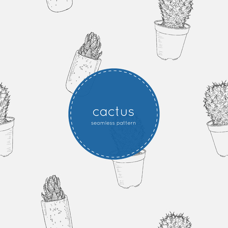 Hand drawn houseplant . cactuses and succulents in pots. seamless pattern vector.のイラスト素材