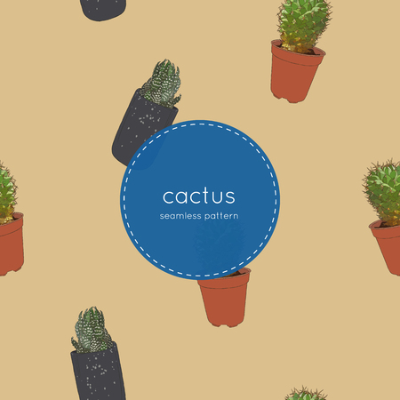 Hand drawn houseplant . cactuses and succulents in pots. seamless pattern vector.のイラスト素材