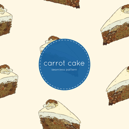 Sliced carrot cake with walnuts, prunes and dried apricots hand draw sketch seamless pattern vector.のイラスト素材