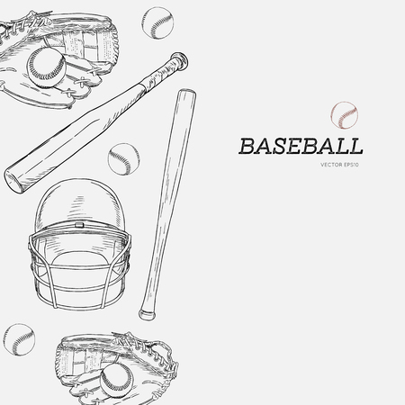Set of baseball , hand draw sketch vector. vintage style sport vector.のイラスト素材