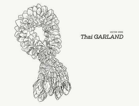 Tha tradition garland flower. Hand draw sketch vector.のイラスト素材