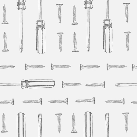 screw and screw driver , hand draw tool seamless pattern vector.のイラスト素材