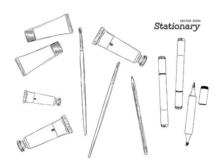 Hand drawn art tools and supplies set.のイラスト素材