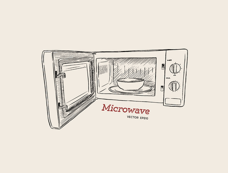 Microwave Oven with Open Door Vector, illustrationのイラスト素材