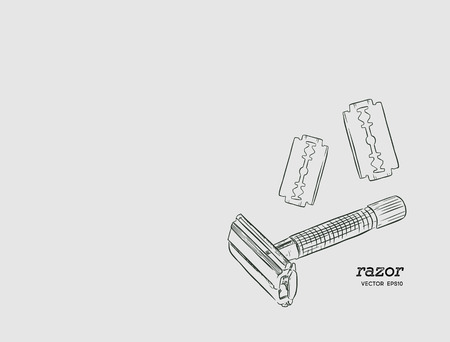 Razor and razor blade illustration, drawing, engraving, ink, line art, vectorのイラスト素材