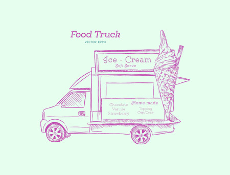 Ice cream car, mobile shop. hand draw sketch vector.のイラスト素材