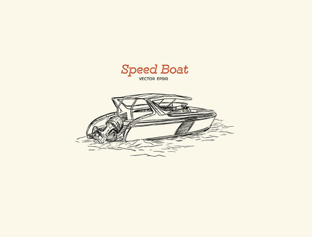 Vector speed boat, hand draw vector. のイラスト素材