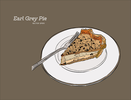 Vector hand drawn graphic illustration of custard earl grey tea pie.のイラスト素材