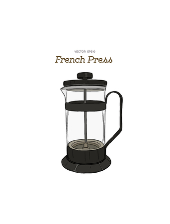 French-press coffee maker hand draw illustration vector.のイラスト素材