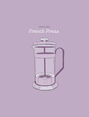 French-press coffee maker hand draw illustration vector.のイラスト素材