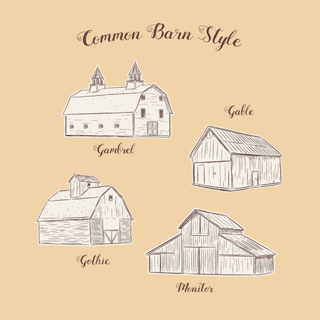 Coleection of common barn style, hand draw sketch vector.のイラスト素材
