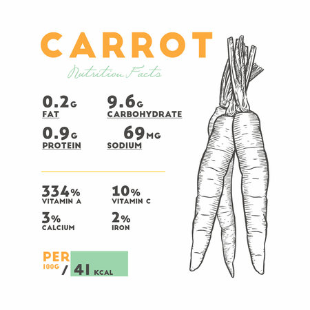 Nutrition facts of raw carrot. Hand draw sketch vector.のイラスト素材