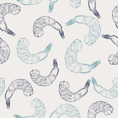 Hand draw of shrimp, seamless pattern vector.のイラスト素材