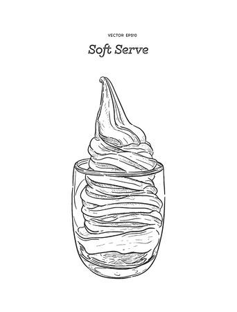 creamy green matcha icecream soft serve in glass, hand draw sketch vector.のイラスト素材