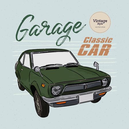 Classic car, hand draw sketch vector.のイラスト素材