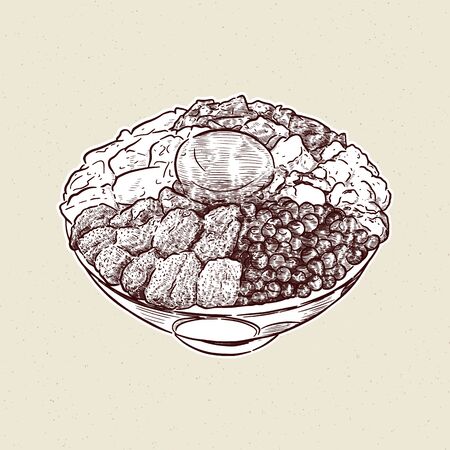 Kaisen Donburi, a bowl of rice with sashimi on top. Hand draw sketch vector.のイラスト素材