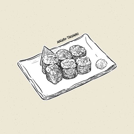 maguro taku maki, hand draw sketch vector. Japanese foodのイラスト素材