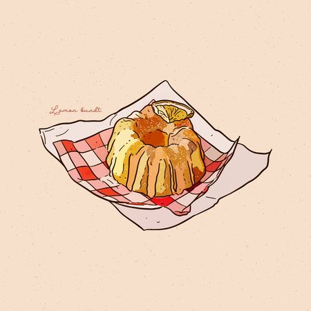 Lemon bundt cake, hand draw sketch vector.のイラスト素材