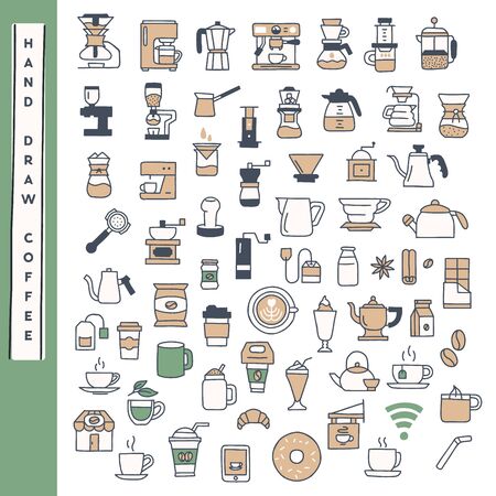 Hand draw coffee icon vector set.のイラスト素材