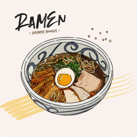 Shoyu ramen, hand draw sketch vector.のイラスト素材