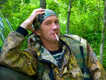 Portrait of the state inspector of patrol group of nature reserve Viktor Dzhura. Russian Far East, Primorsky Region, nature reserve Lazovsky.の写真素材
