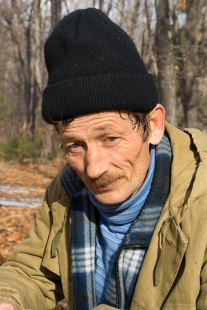 A portrait of the man in stocking cap on his head.の写真素材