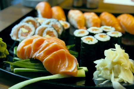 Sushi rolls with vassabi on the plateの写真素材