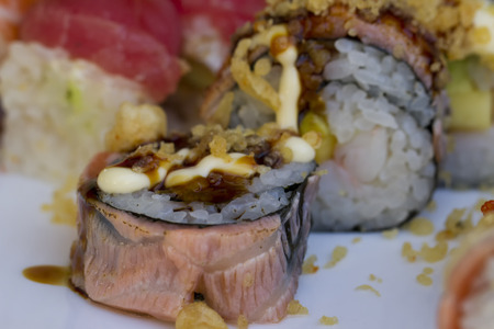 Sushi rolls with vassabi on the plateの写真素材