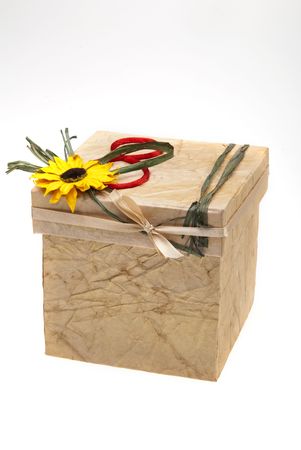 Gift box with number 8 and flower on cover, isolated on white backgroundの写真素材