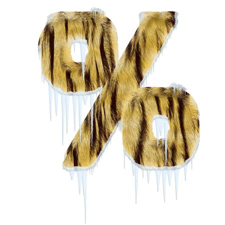 Frosty letter from tiger style fur alphabet with melting iciles. Isolated on white background.の写真素材