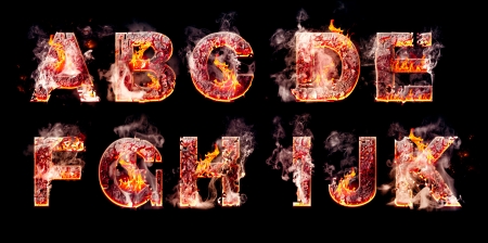 Set of hell burning letters isolated over black backgroundの写真素材