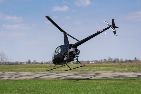 Helicopter takes off at airfieldのeditorial素材