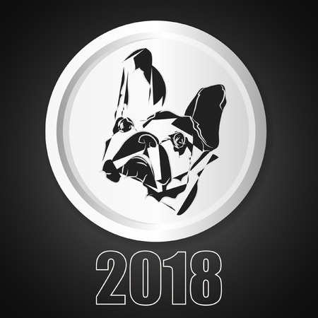 Dog sign icon. Pets symbol. Vector silhouette of a dog head in circle. Symbol of 2018のイラスト素材
