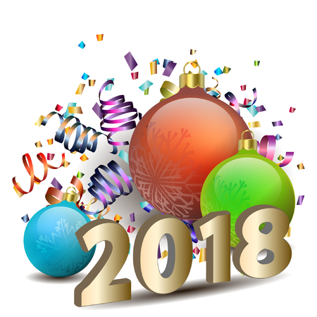 Glass balls and numbers 2018 on a white illustration.のイラスト素材