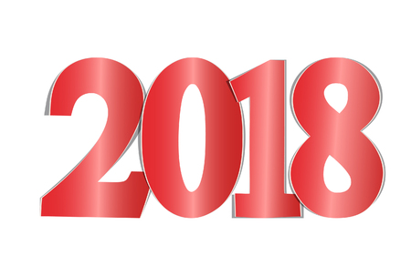 New year 2018 paper cut red numbers on white illustration.のイラスト素材