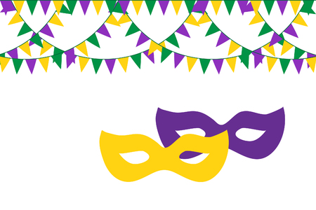 Mardi gras greetings with mask, flags on white background. Elements for your designのイラスト素材