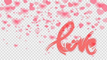 Heart confetti of Valentines petals falling on transparent background. Valentines day card template. Vector illustration.のイラスト素材